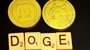 An image showing two DOGE tokens with DOGE sign